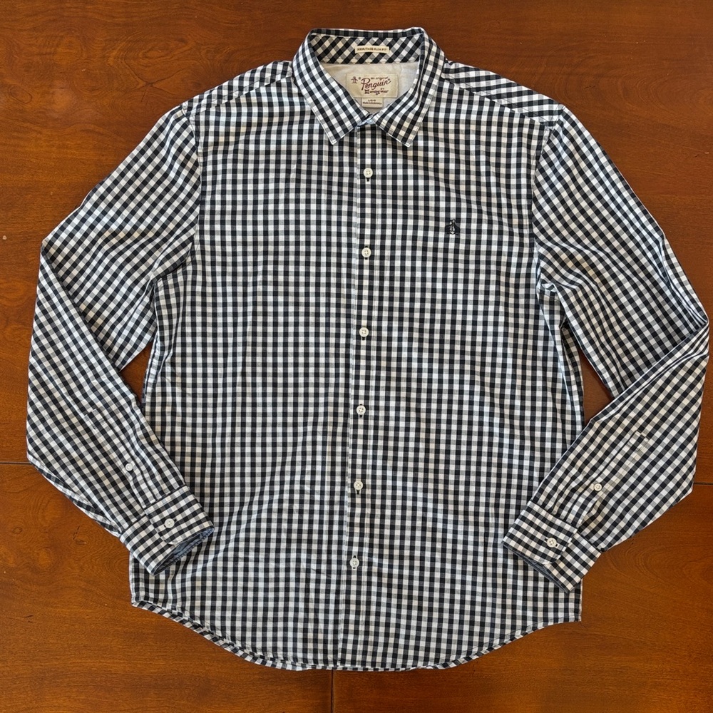 Classic Penguin, Munsing Wear Navy & White Checkered Men's Shirt. Slim. Like New